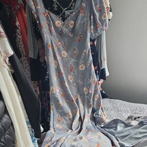 Altar'd State Floral Maxi Dress - Blue and Orange